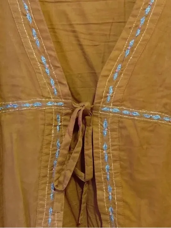 Venezia Tan Tie-Front Utility Jacket with Turquoise & Pink Embroidery - Picture 3 of 7